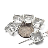 These lightweight clear rhinestone square 2 hole slider beads feature brilliantly faceted resin stones in open back platinum silver prong setting. Rare hard to find focal beads perfect for earrings, bridal jewelry, and multi-strand necklaces where glass weight adds up. Pair with seed beads, freshwater pearls, Czech glass, and hematite as supporting components around them.