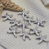 These gorgeous antique silver starfish 2 hole slider beads are rare coastal focal beads that serious beaders and jewelry designers recognize immediately as something special. Hard to find textured metal findings perfect for beach inspired jewelry, nautical necklaces, and bead weaving projects. Pair with turquoise chips, sea glass colored beads, freshwater pearls, and seed beads around them.