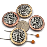Add rustic western beauty to your jewelry designs with these ornate floral two hole slider beads. Featuring a detailed metal floral pattern set inside mixed metal frames, these beads create a stunning focal point in handmade jewelry. The two hole design makes them perfect for double strand bracelets and necklaces using leather cord, beading wire, or thread. Ideal for western jewelry, boho accessories, rustic bracelets, and southwestern jewelry designs.