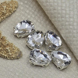 Rhinestone teardrop 2 hole slider beads in silver prong setting, perfect for wedding jewelry and custom veils. These cut glass crystal spacer beads work beautifully in multi-strand bracelets, headpieces, and formal earrings. Great for beaders using Duo, SuperDuo, or CzechMates components.