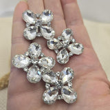 2 Hole Slider Beads Qty 4 Clear Rhinestone Flower Cross Platinum Silver Focal Spacer Jewelry Making Beading Bracelets Necklaces 862 N7