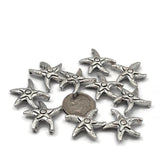 Detailed antique silver starfish 2 hole slider beads with rich time-worn finish — rare coastal focal beads perfect for beach inspired jewelry, Southwestern boho designs, and nautical statement pieces. Anchor in peyote stitch or loom work, or string with turquoise, hematite, freshwater pearls, coral, and seed beads as supporting components around them.