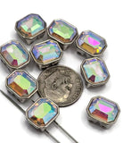 2 Hole Slider Beads Qty 9 Clear Rhinestone Oval Silver Bezel Faceted Spacer Jewelry Making Beading Bracelets Necklaces Crafting 868-H8
