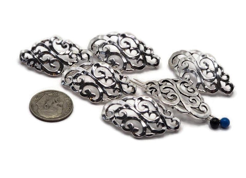 2 Hole Slider Beads (Qty 6) Ornate Filigree Silver Focal Jewelry Making, Crafting, Beading into Necklaces or Bracelets 784-N10