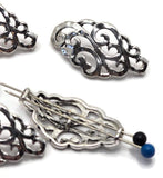 2 Hole Slider Beads (Qty 6) Ornate Filigree Silver Focal Jewelry Making, Crafting, Beading into Necklaces or Bracelets 784-N10
