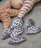 2 Hole Slider Beads (Qty 6) Ornate Filigree Silver Focal Jewelry Making, Crafting, Beading into Necklaces or Bracelets 784-N10