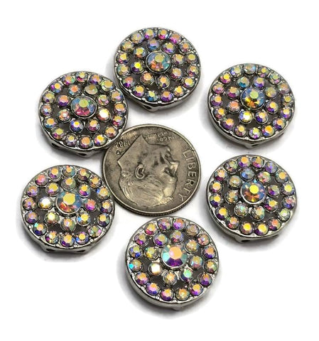 2 Hole Slider Beads Qty 6 Clear AB Rhinestone Round Silver Focal Findings Spacer Jewelry Making Beading Bracelets Necklaces Crafting 871 N4