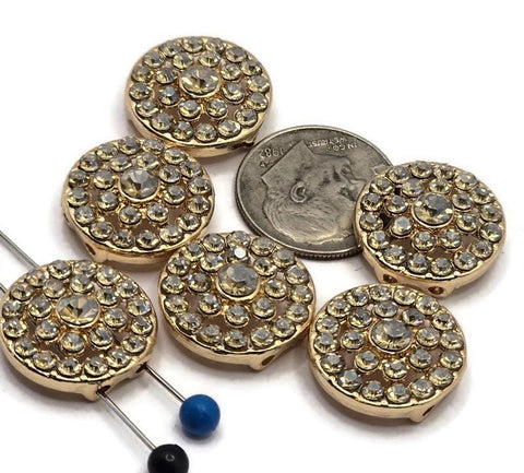 2 Hole Slider Beads Qty 6 Clear AB Rhinestone Round Gold Focal Spacer Findings Spacer Jewelry Making Beading Bracelets Necklaces 872 N4