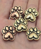 2 hole sliders beads qty 5 Focal Mixed Metal Gold, Silver and Copper Paw Print Dog Jewelry Making Beading Necklace Bracelets M14-874