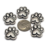2 hole sliders beads (Qty 5) Focal Silver Paw Print Dog Jewelry Making Crafting Beading Necklace Bracelets M14-873