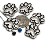 2 hole sliders beads (Qty 5) Focal Silver Paw Print Dog Jewelry Making Crafting Beading Necklace Bracelets M14-873