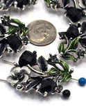 2 Hole Slider Beads -Qty 5 Silver Floral Flower Jet Black Metal Findings for Jewelry Making Crafting Necklaces or Bracelets 881-n3