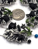 2 Hole Slider Beads -Qty 5 Silver Floral Flower Jet Black Metal Findings for Jewelry Making Crafting Necklaces or Bracelets 881-n3
