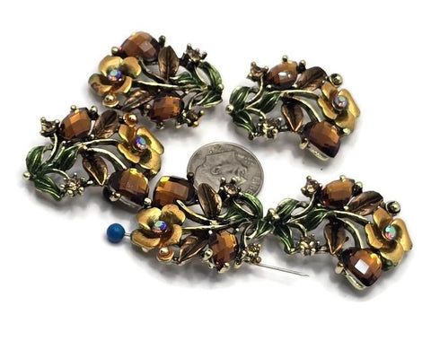 2 Hole Slider Beads -Qty 5 Antique Gold Floral Flower Topaz Brown Metal Findings for Jewelry Making Crafting Necklaces or Bracelets 880-N4