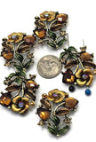 2 Hole Slider Beads -Qty 5 Antique Gold Floral Flower Topaz Brown Metal Findings for Jewelry Making Crafting Necklaces or Bracelets 880-N4