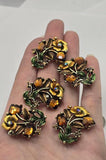 2 Hole Slider Beads -Qty 5 Antique Gold Floral Flower Topaz Brown Metal Findings for Jewelry Making Crafting Necklaces or Bracelets 880-N4