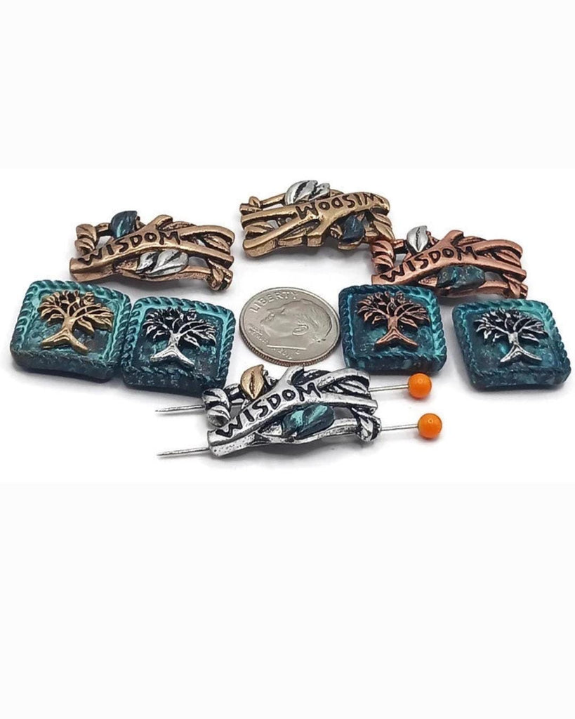Eternal Life Tree Slider Beads: Antique Copper, Silver, Gold - 8 pc