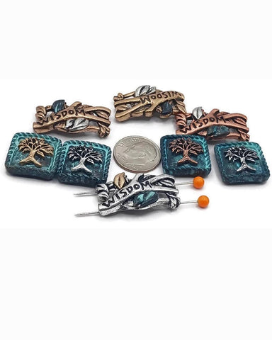 Eternal Life Tree Slider Beads: Antique Copper, Silver, Gold - 8 pc