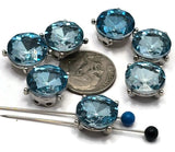 2 Hole Slider Beads (Qty 7) Aquamarine Rhinestone Round Silver Metal Spacer Jewelry Making Beading Bracelets Necklaces Crafting 828 H8