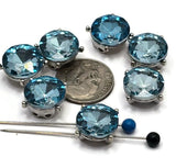 2 Hole Slider Beads (Qty 7) Aquamarine Rhinestone Round Silver Metal Spacer Jewelry Making Beading Bracelets Necklaces Crafting 828 H8