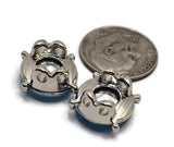 2 Hole Slider Beads (Qty 7) Aquamarine Rhinestone Round Silver Metal Spacer Jewelry Making Beading Bracelets Necklaces Crafting 828 H8