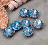 2 Hole Slider Beads (Qty 7) Aquamarine Rhinestone Round Silver Metal Spacer Jewelry Making Beading Bracelets Necklaces Crafting 828 H8