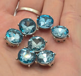 2 Hole Slider Beads (Qty 7) Aquamarine Rhinestone Round Silver Metal Spacer Jewelry Making Beading Bracelets Necklaces Crafting 828 H8