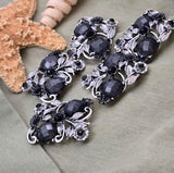 2 Hole Slider Beads -Qty 5 Antique Silver Floral Flower Black Gray Metal Findings for Jewelry Making Crafting Necklaces or Bracelets 882-N4