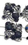 2 Hole Slider Beads -Qty 5 Antique Silver Floral Flower Black Gray Metal Findings for Jewelry Making Crafting Necklaces or Bracelets 882-N4
