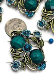 2 Hole Slider Beads -Qty 5 Antique Gold Floral Flower Aqua Blue Metal Findings for Jewelry Making Crafting Necklaces or Bracelets 878-M18