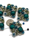 2 Hole Slider Beads -Qty 5 Antique Gold Floral Flower Aqua Blue Metal Findings for Jewelry Making Crafting Necklaces or Bracelets 878-M18