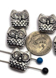 2 Hole Slider Beads (5 pc) Silver Metal Owls Rhinestones for Jewelry Making Beading Necklaces or Bracelets or Crafting - 885-M5