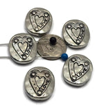 2 Hole Slide Beads (5 pcs) Heart Silver Metal Focal Crafting Beading Jewelry Making DIY Bracelet or Necklace 513-M18