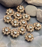 2 Hole Slider Beads (Qty 13) Floral Flower Gold for Crafting, Beading Jewelry Making into Necklaces, Bracelets Earrings Rhinestone 887-N4