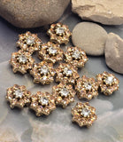 2 Hole Slider Beads (Qty 13) Floral Flower Gold for Crafting, Beading Jewelry Making into Necklaces, Bracelets Earrings Rhinestone 887-N4
