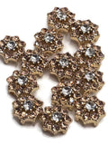 2 Hole Slider Beads (Qty 13) Floral Flower Gold for Crafting, Beading Jewelry Making into Necklaces, Bracelets Earrings Rhinestone 887-N4