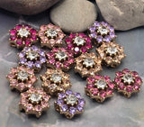 2 Hole Slider Beads (Qty 13) Floral Flower Gold for Crafting, Beading Jewelry Making into Necklaces, Bracelets Earrings Rhinestone 888-N4