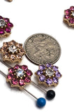 2 Hole Slider Beads (Qty 13) Floral Flower Gold for Crafting, Beading Jewelry Making into Necklaces, Bracelets Earrings Rhinestone 888-N4