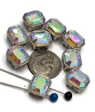 2 Hole Slider Beads Qty 9 Clear Rhinestone Oval Silver Bezel Faceted Spacer Jewelry Making Beading Bracelets Necklaces Crafting 868-H8