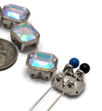 2 Hole Slider Beads Qty 9 Clear Rhinestone Oval Silver Bezel Faceted Spacer Jewelry Making Beading Bracelets Necklaces Crafting 868-H8