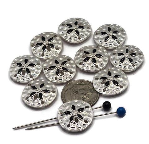 2 Hole Slider Beads (9 pc) Sand Dollar Sea Life Silver Metal Spacer for Crafting or Jewelry Making Necklaces Bracelets 570-M5