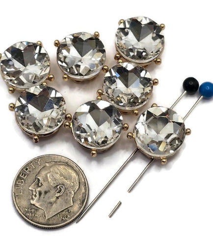 2 Hole Slider Beads (Qty 7) Clear Glass Rhinestone Gold Metal SpacerJewelry Making Bridal Beading Bracelets Necklaces Crafting 895 H8
