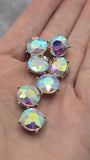 2 Hole Slider Beads (Qty 7) Clear AB Rhinestone Round Silver Metal Spacer Jewelry Making Beading Bracelets Necklaces Crafting 898 H8