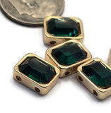 2 Hole Slider Beads Qty 6 Emerald Gold Bezel Faceted Spacer Jewelry Making Beading Bracelets Necklaces Crafting 900-N5