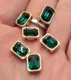 2 Hole Slider Beads Qty 6 Emerald Gold Bezel Faceted Spacer Jewelry Making Beading Bracelets Necklaces Crafting 900-N5