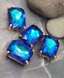 2 Hole Slider Beads Qty 4 Blue Rhinestone Square Gold Bezel Faceted Spacer Jewelry Making Beading Bracelets Necklaces Crafting 903-F13