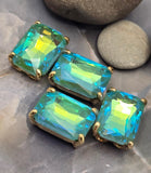 2 Hole Slider Beads Qty 4 Blue Green Rhinestone Rectangle Gold Bezel Spacer Jewelry Making Beading Bracelets Necklaces Crafting 904-F13