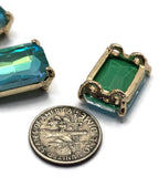 2 Hole Slider Beads Qty 4 Blue Green Rhinestone Rectangle Gold Bezel Spacer Jewelry Making Beading Bracelets Necklaces Crafting 904-F13