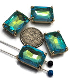 2 Hole Slider Beads Qty 4 Blue Green Rhinestone Rectangle Gold Bezel Spacer Jewelry Making Beading Bracelets Necklaces Crafting 904-F13