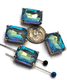 2 Hole Slider Beads Qty 4 Blue Rhinestone Rectangle Gold Bezel Spacer Jewelry Making Beading Bracelets Necklaces Crafting 907-F13